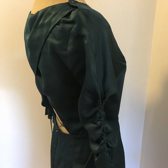 Jewel Green Blue Satin Mini Dress, tie sleeve, open back, Nordstrom, NWT - Picture 7 of 8